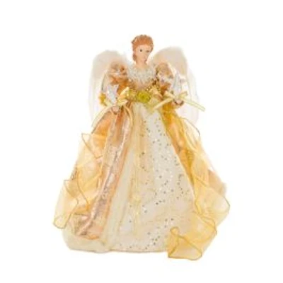 Sequin Gold Polyester Majestic Warm White LED Angel Tree Topper