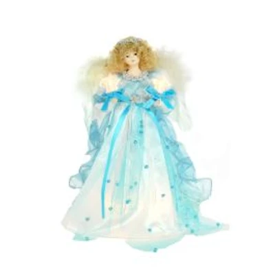 White and Teal Cotton Snowflake Warm White LED Angel Tree Topper Stars