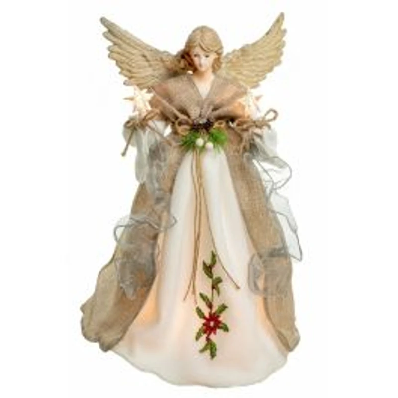 Brown and White Rattan 10-Light Angel Tree Topper