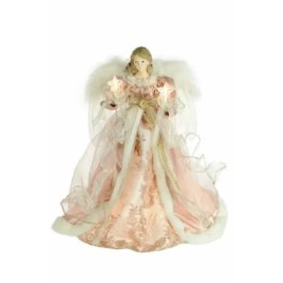 Pink and White Cloth Modern 10-Light Angel Tree Topper Fluffy White Wings