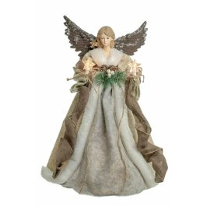 Taupe and grey Rattan Modern 10-Light Angel Tree Topper Holly Belt