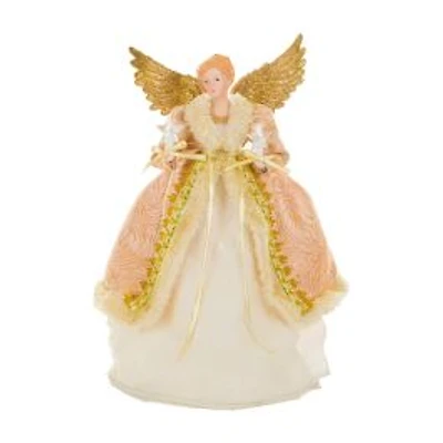 Pink and Ivory Cotton Regal Warm White LED Angel Tree Topper Golden Wings