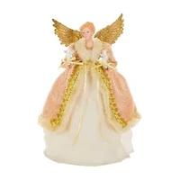 Pink and Ivory Cotton Regal Warm White LED Angel Tree Topper Golden Wings