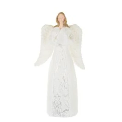 White Poly Praying Angel LED Figurine with Fluffy Wings