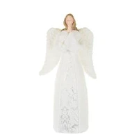 White Poly Praying Angel LED Figurine with Fluffy Wings