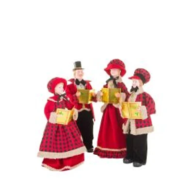 Set of 4 Plaid Red and Black Plastic Classic Caroler Set Golden Buttons