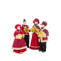 Set of 4 Plaid Red and Black Plastic Classic Caroler Set Golden Buttons