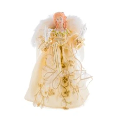 Ivory and Gold Fabric 10-Light Angel Tree Topper Feathered Wings