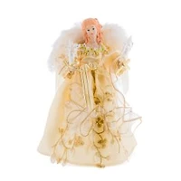 Ivory and Gold Fabric 10-Light Angel Tree Topper Feathered Wings