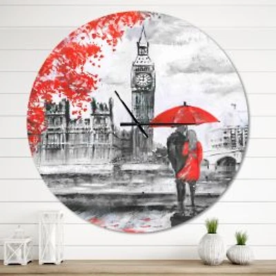 Couples Walking in Paris Metal Wall Clock