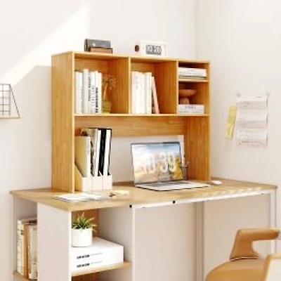 Computer Desktop Bookcase, 4 Cubbies and Open Back Compartment