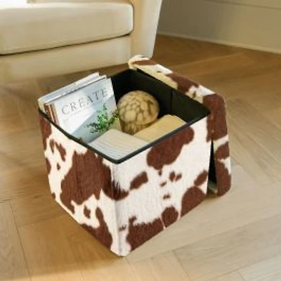 Ottoman Cube Brown Cowhide