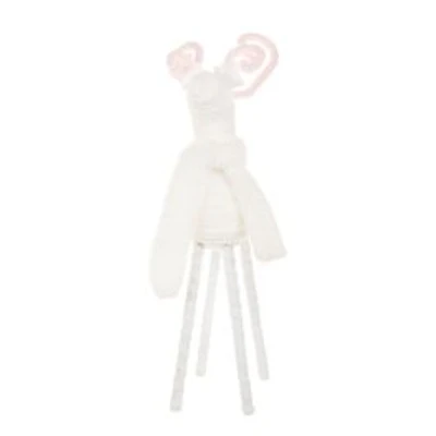 White Yarn Reindeer Figurine with Pink Candycane Antlers