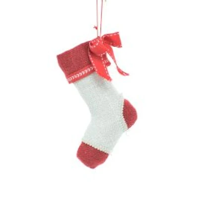 Hangable Ivory and Red Cloth Stocking Ornament, Pack of 6