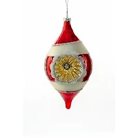 Red and Silver Glass Snowflake Ornament Glitter, Pack of 4