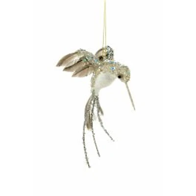 grey and White Feathered Hummingbird Ornament Sequins, Pack of 6