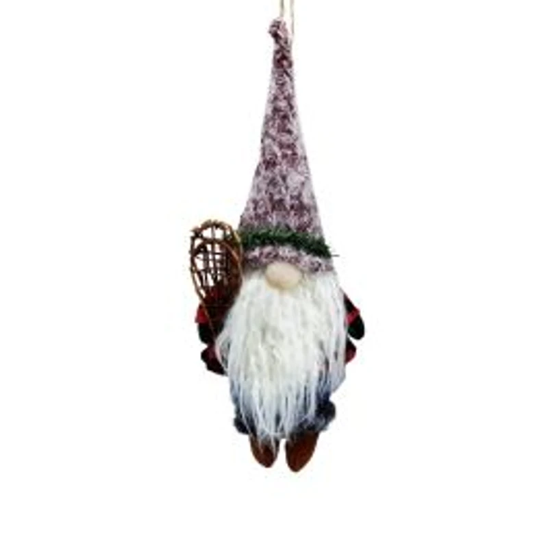 Buffalo Plaid Red and Brown Cloth Gnome Ornament Snowshoes, Pack of 2