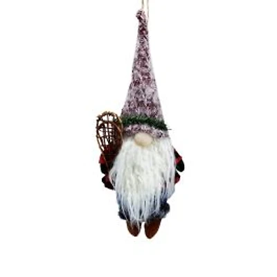 Buffalo Plaid Red and Brown Cloth Gnome Ornament Snowshoes, Pack of 2