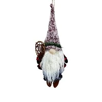 Buffalo Plaid Red and Brown Cloth Gnome Ornament Snowshoes, Pack of 2