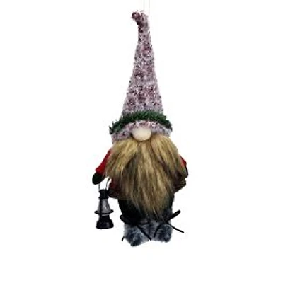 Hanging Plaid Red and Brown Cloth Gnome Ornament, Pack of 2