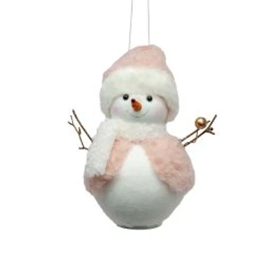 Pink and White Cloth Happy Snowman with Fuzzy Coat, Pack of 8