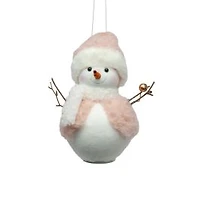 Pink and White Cloth Happy Snowman with Fuzzy Coat, Pack of 8