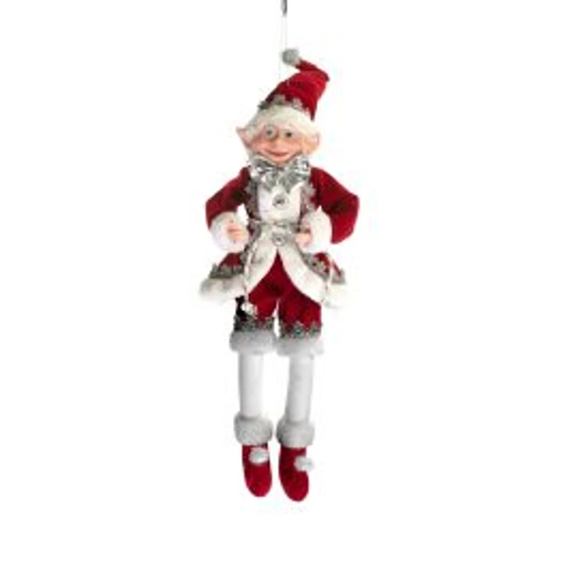Hangable Red and Silver Cloth Fancy Elf Figurine with Posable Hat