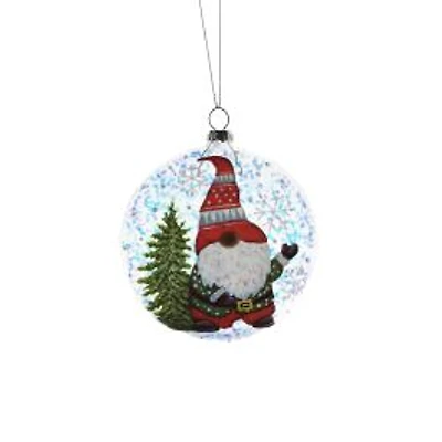 Flat Clear Glass Ball Gnome and Candy Cane Ornaments, Pack of 3
