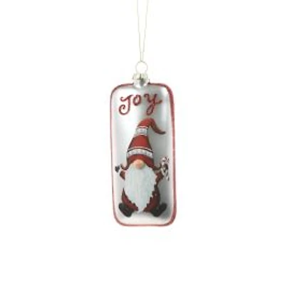 Red and Silver Glass Holiday Gnome Sign Ornament "Joy", Pack of 3