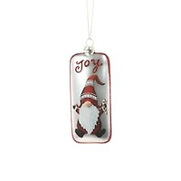 Red and Silver Glass Holiday Gnome Sign Ornament "Joy", Pack of 3