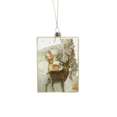 Ornements cadres photo suspendus en verre clair 3D avec cerfs de ferme, ensemble de 2