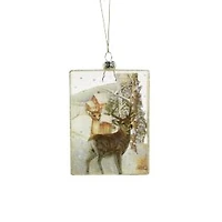 Ornements cadres photo suspendus en verre clair 3D avec cerfs de ferme, ensemble de 2