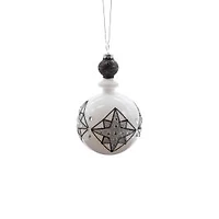 White and Black Glass Reverse Finial Ornament North Star Pattern, Pack of 3
