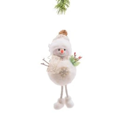 Dangling Striped White and Platinum Cloth Pinecone Snowman, Pack of 8
