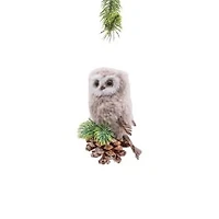 Hanging grey Cloth Owl Ornament On Pinecone, Pack of 8