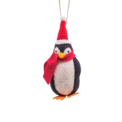 Hanging Black and White Wool Penguin Ornament, Pack of 3
