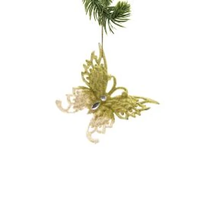 Hanging Gold and Cream Plastic Butterfly Ornament, Pack of 8