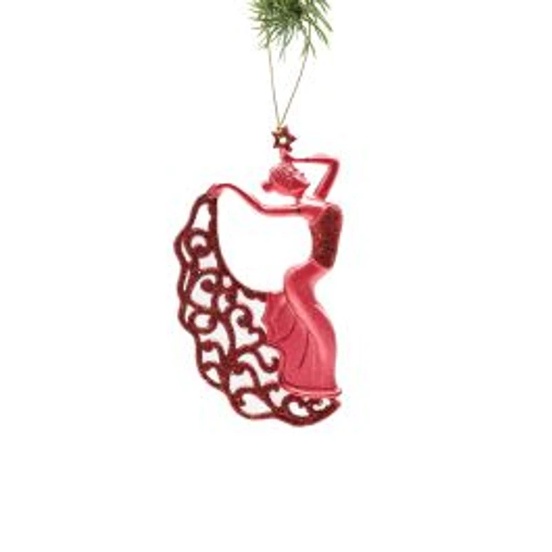 Red Plastic Dancer Ornament Glittering Dress, Pack of 6