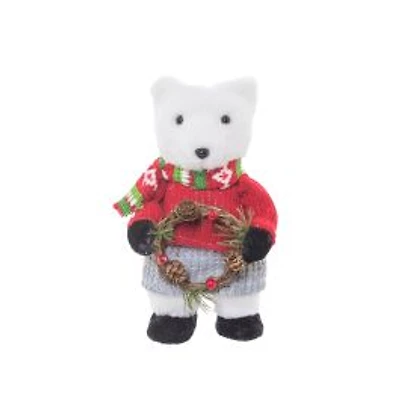Red and Cream Furry Polar Bear Figurine, Pack of 2