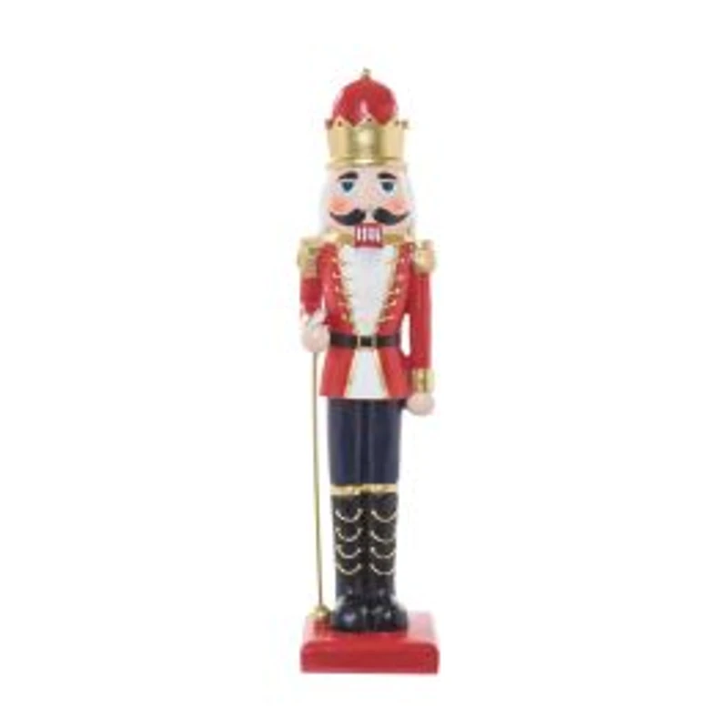 Red and Gold Resin Nutcracker Figurine with Staff