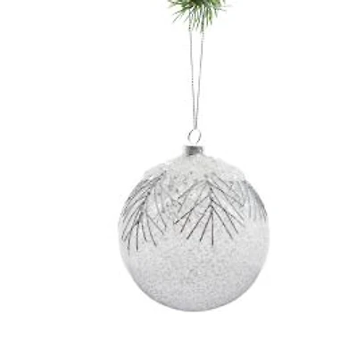 Hanging Clear and Silver Glass Snowy Ball Ornament, Pack of 3