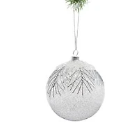 Hanging Clear and Silver Glass Snowy Ball Ornament, Pack of 3