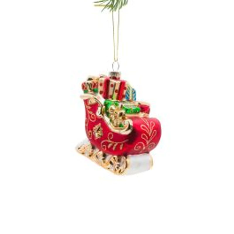 Hanging Pearline Red Glass Sleigh Ornament, Pack of 2