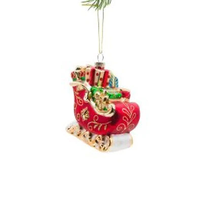 Hanging Pearline Red Glass Sleigh Ornament, Pack of 2