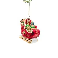 Hanging Pearline Red Glass Sleigh Ornament, Pack of 2