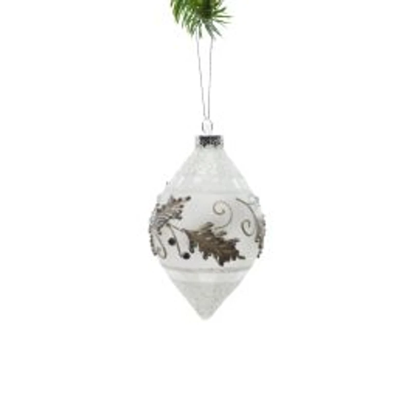 Hanging Striped Silver Glass Pine Tree Finial, Pack of 3