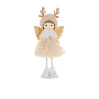 Sequin White and Gold Polyester Cherubic Flying Angel Ornament Dangling Legs, Pack of 12