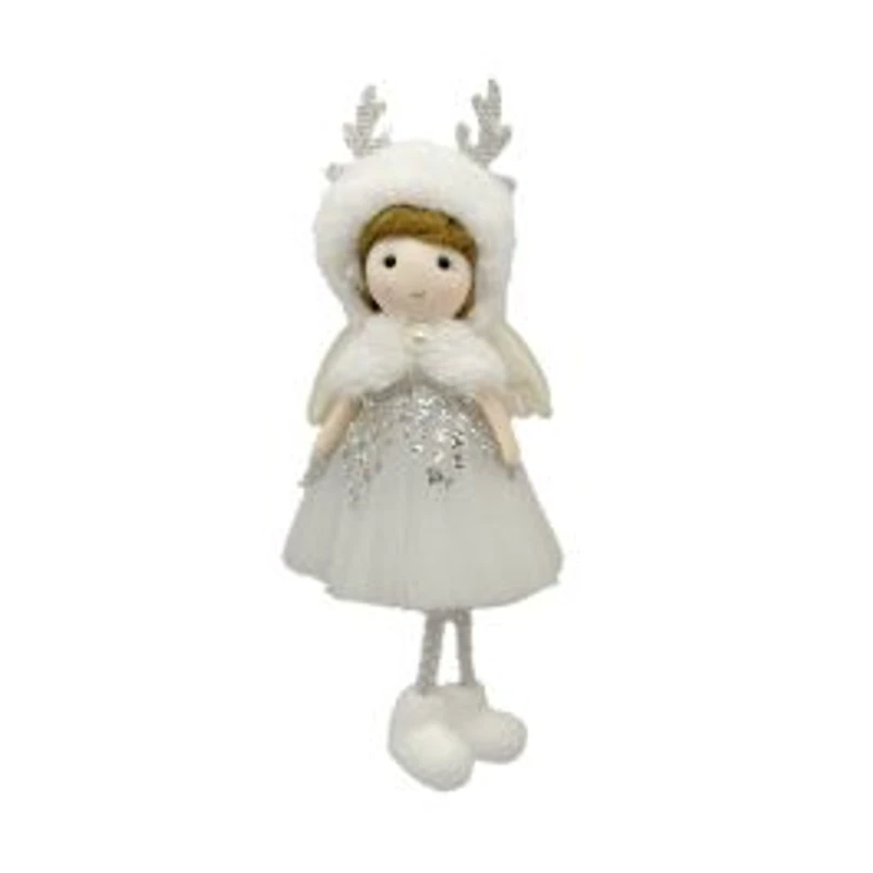 Sequin White Cotton Cherub Girl Ornament Antler Cap, Pack of 12