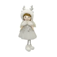 Sequin White Cotton Cherub Girl Ornament Antler Cap, Pack of 12