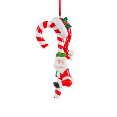 White and Red Clay Candycane Ornament Santa Claus, Pack of 10